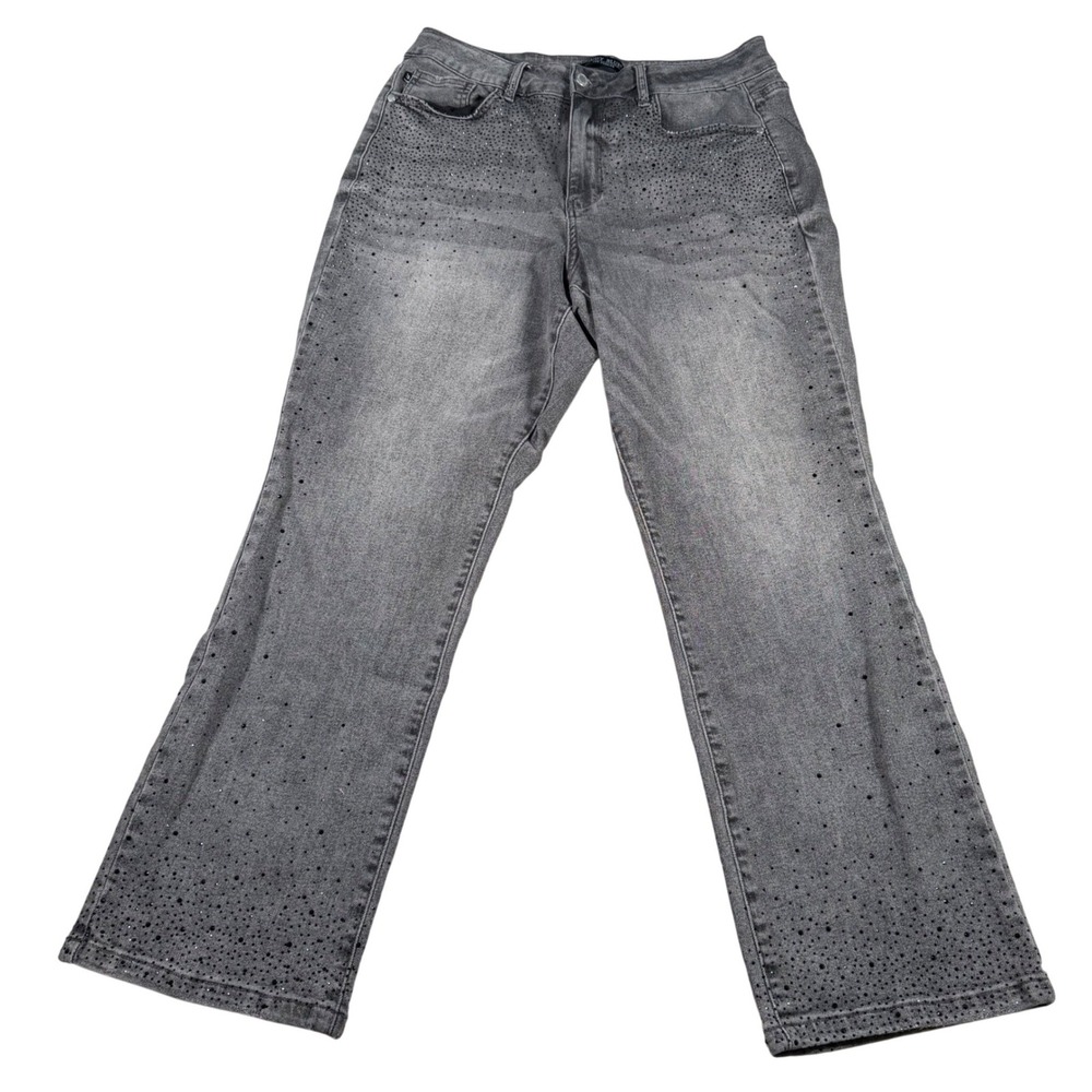Judy Blue‎ Straight Fit Jean Women 16W (FITS 33x29) Gray Rhinestone High Rise